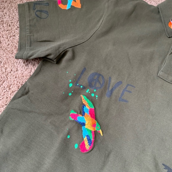 Polo Ralph Lauren Peace Love Embroidered Patch Polo Shirt Men's Size S Green - Picture 4 of 11